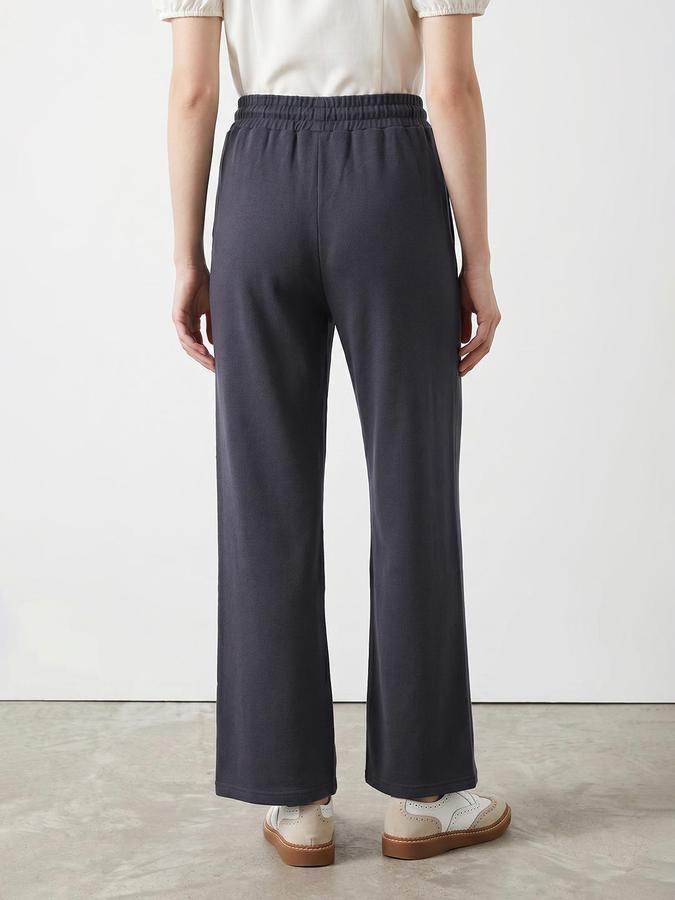 R&B Women Charcoal Pure Cotton Wide Leg Trackpant 