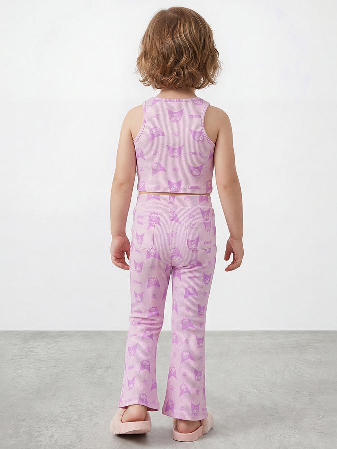 R&B Girl Purple Kuromi Printed Cotton Blend Sleeveless Clothing Set