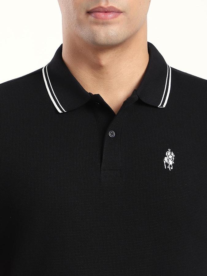 R&B Men Black Solid Short Sleeves Polo Tshirt
