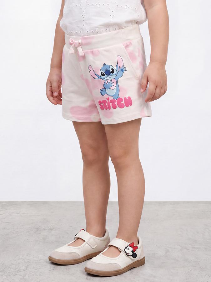 R&B Girls White Stitch Print Mid Rise Shorts With Drawstring Closure