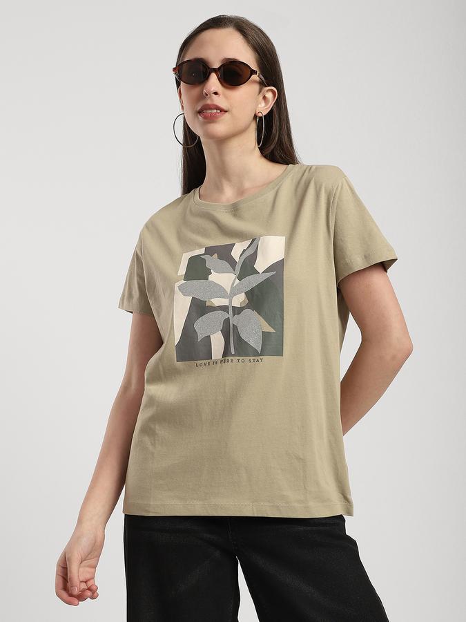 Women Cotton Regular Fit Round Neck Graphic T-shirt