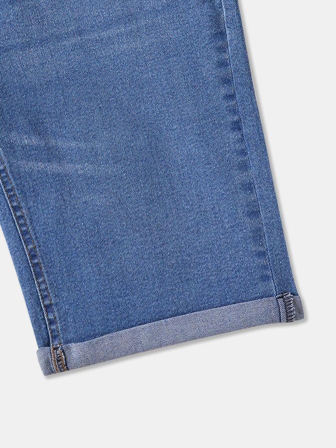 Boys Denim Relaxed Fit Button Closure Cuffed Hem Shorts