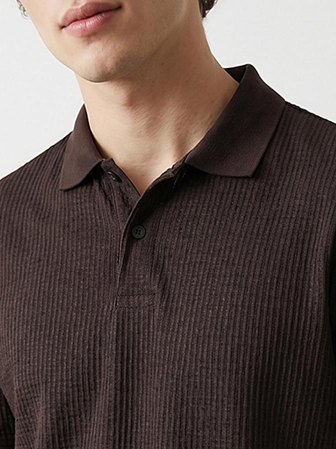 R&B Men Coffee Ribbed Short Sleeves Polo Tshirt