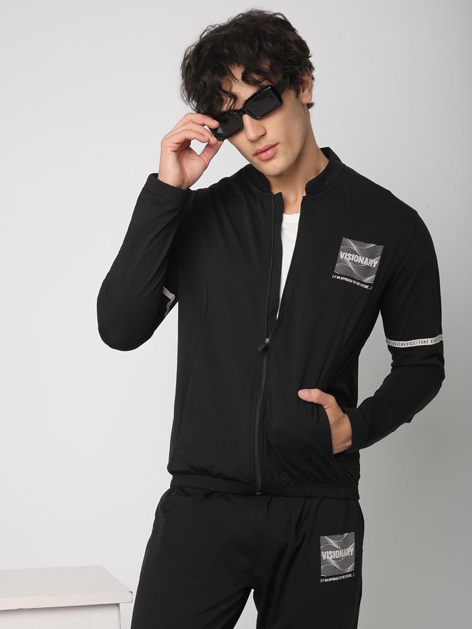 Men Polyester Regular Fit Graphic Track Jacket