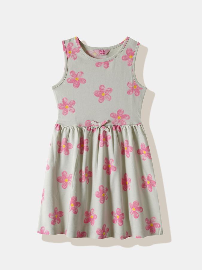 Girls Cotton Regular Fit Round Neck Printed Dress