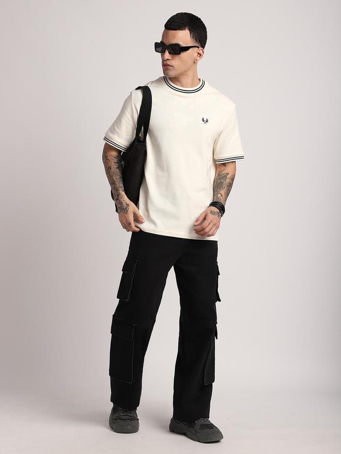Men Cotton Regular Fit Crew Neck Textured T-shirt