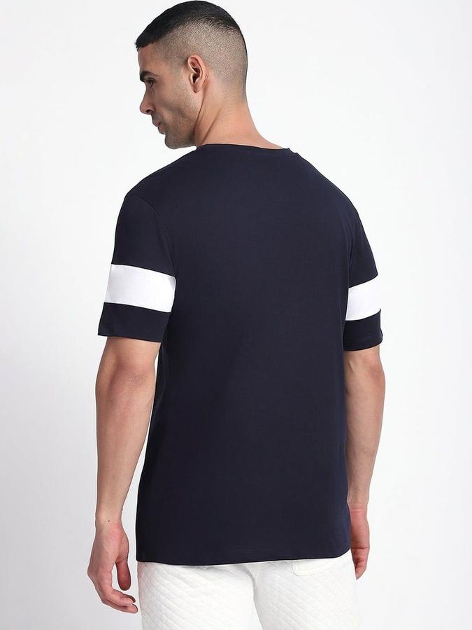 Men Cotton Regular Fit Crew Neck Color Block T-shirt