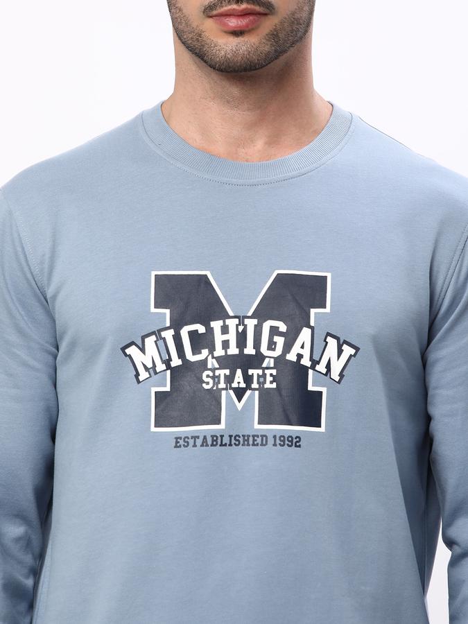 Men Cotton Regular Fit Crew Neck Graphic Sweatshirt