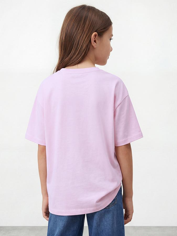 R&B Girls Pink Regular Fit Typography Short Sleeve T-shirt