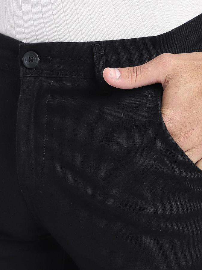 R&B Black Slim Fit Men Mid Rise Trouser