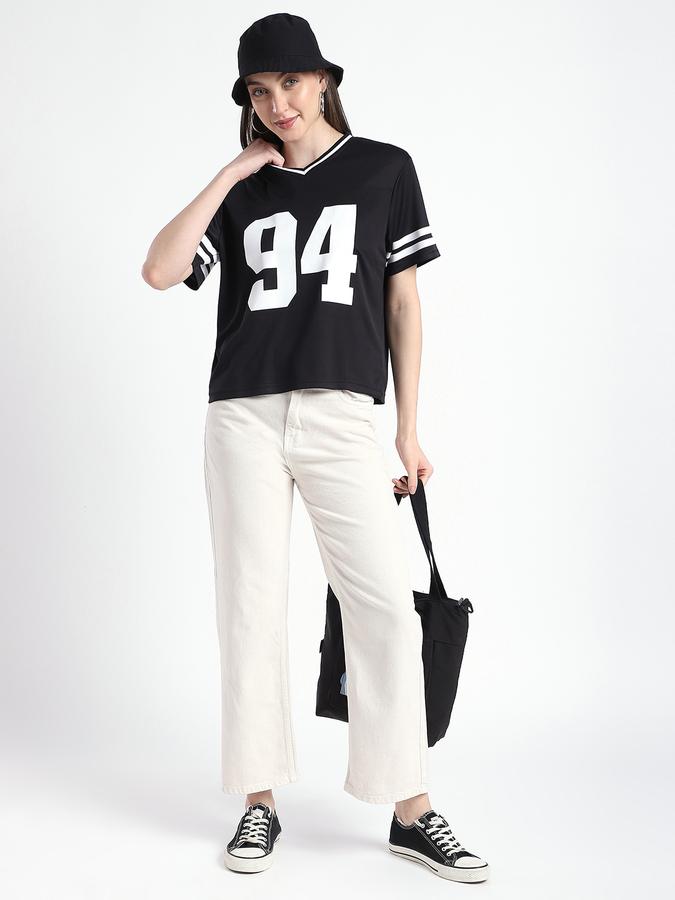 Women Polyester Regular Fit V-Neck Graphic T-shirt