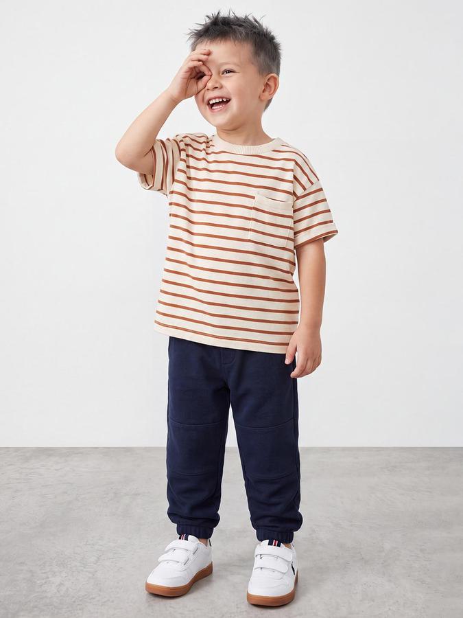 R&B Boys Navy Blue Pure Cotton Solid Drawsting Joggers