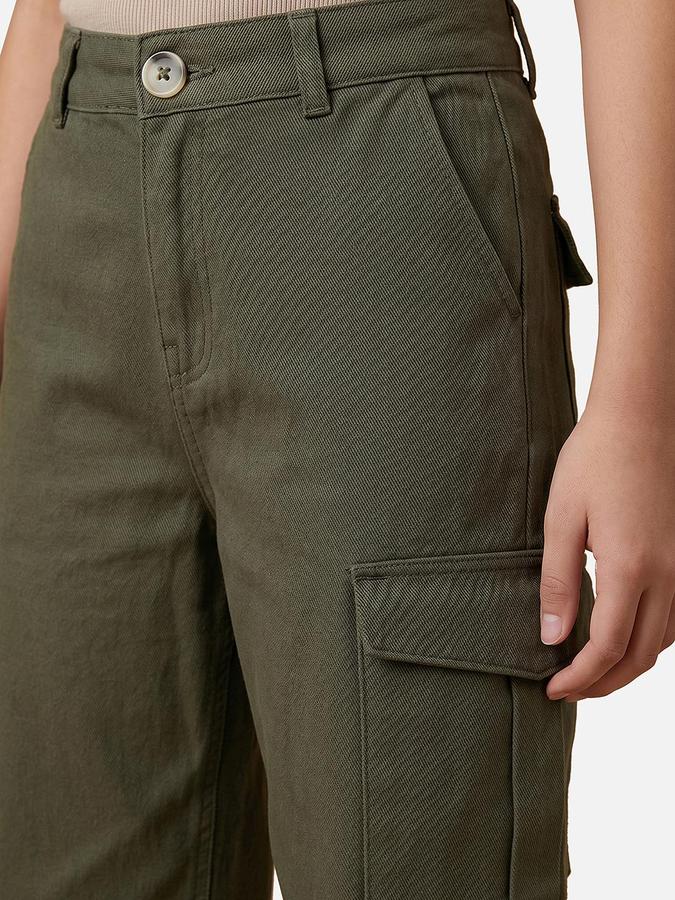 R&B Girl's Olive Regular Fit Cargos Trousers