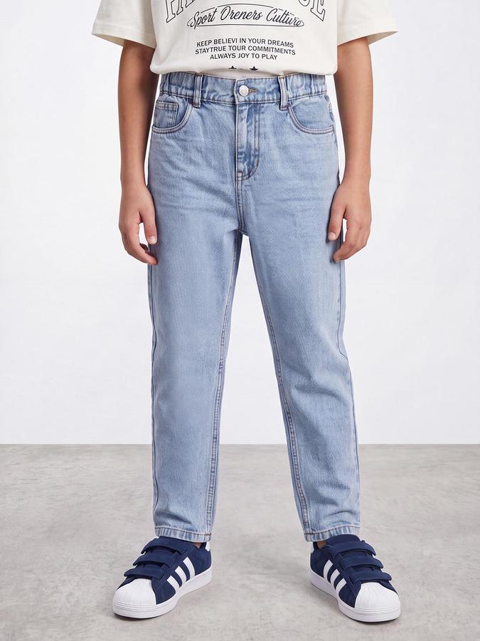 R&B Boys Blue Regular Fit Pure Cotton Mid Rise Jeans