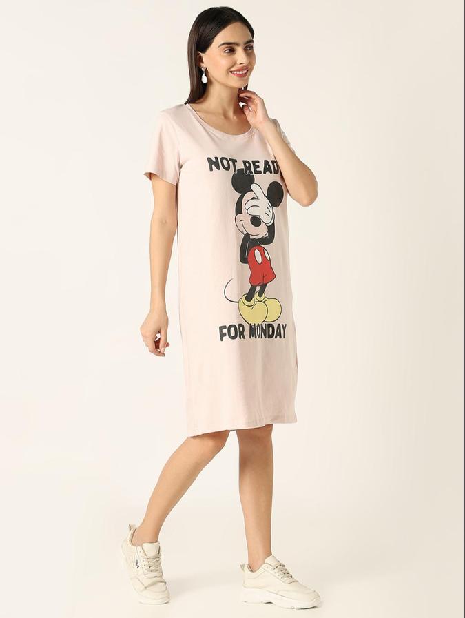 R&B Womens Pink Knee Length Printed Night Dress