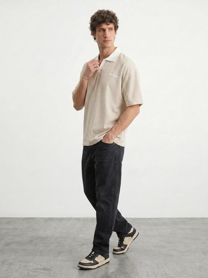 R&B Beige Men Striped Short Sleeves Tshirt
