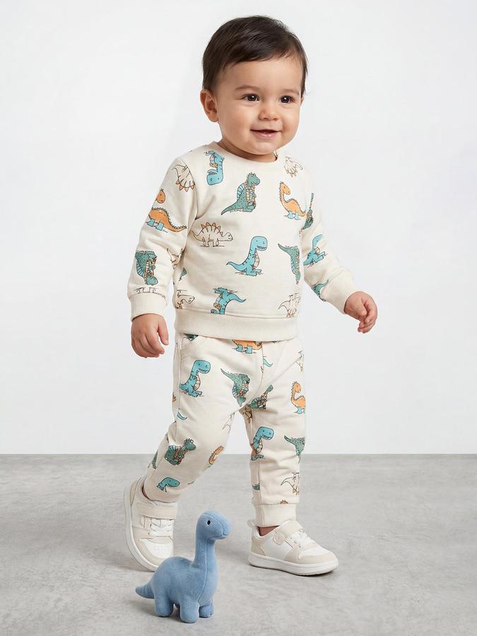 R&B Boys Off White Printed Long Sleeves Round Neck Sweatshirt& Joggers Set 
