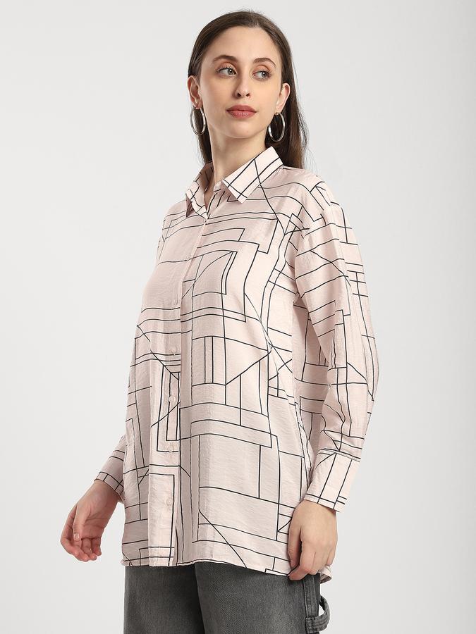 R&B Women Ivory Geometric Print Longline Shirt