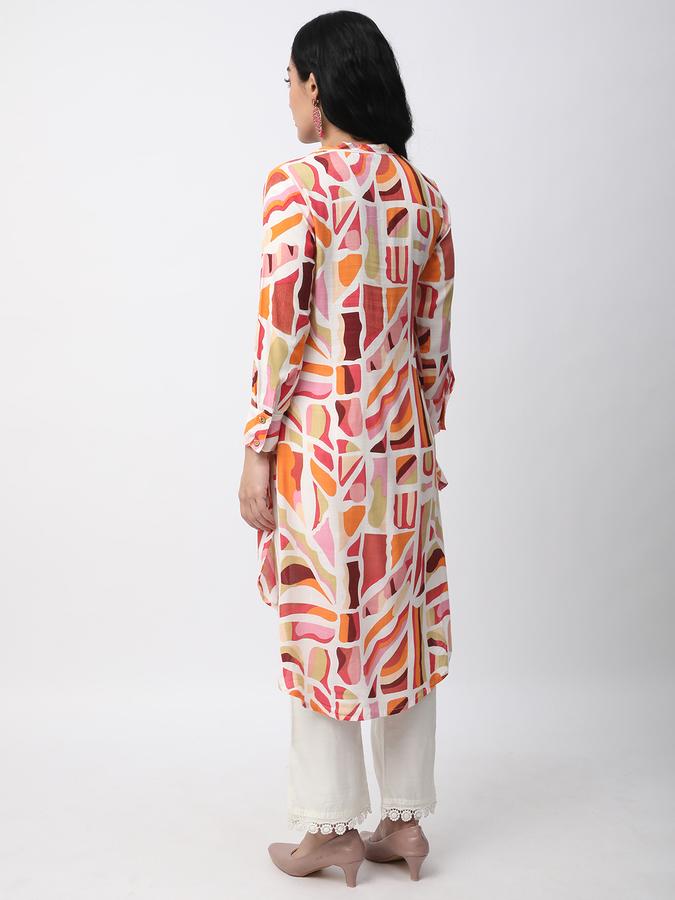 Women Rayon Regular Fit Mandarin Collar Printed Kurta