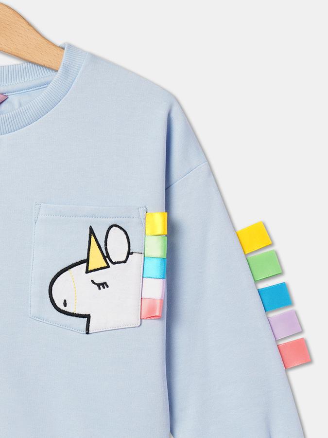 Girls Cotton Regular Fit Crew Neck Graphic Sweatshirt