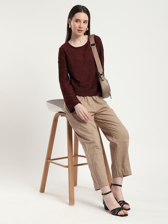 R&B Women Wine Textured Sweatshirt