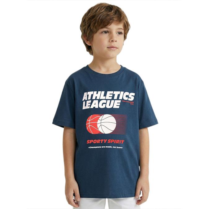 R&B Boy Blue Cotton Printed Round Neck T-Shirt