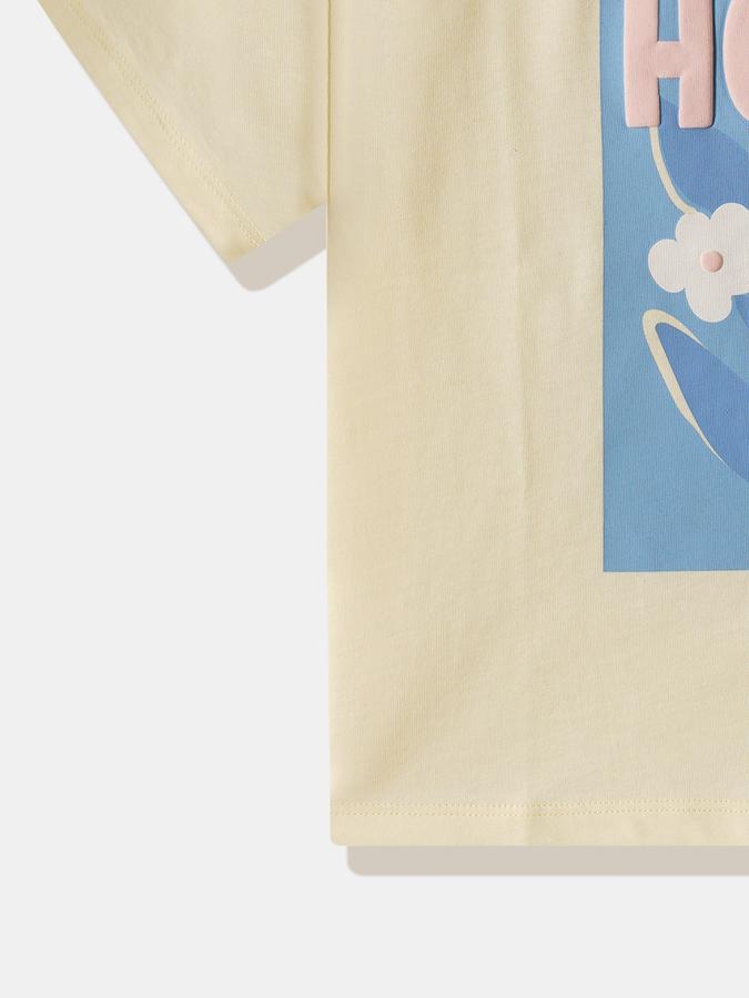 Girls Cotton Regular Fit Crew Neck Graphic T-shirt