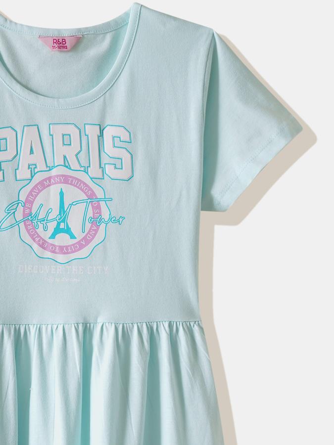 Girls Cotton Regular Fit Round Neck Printed Dress