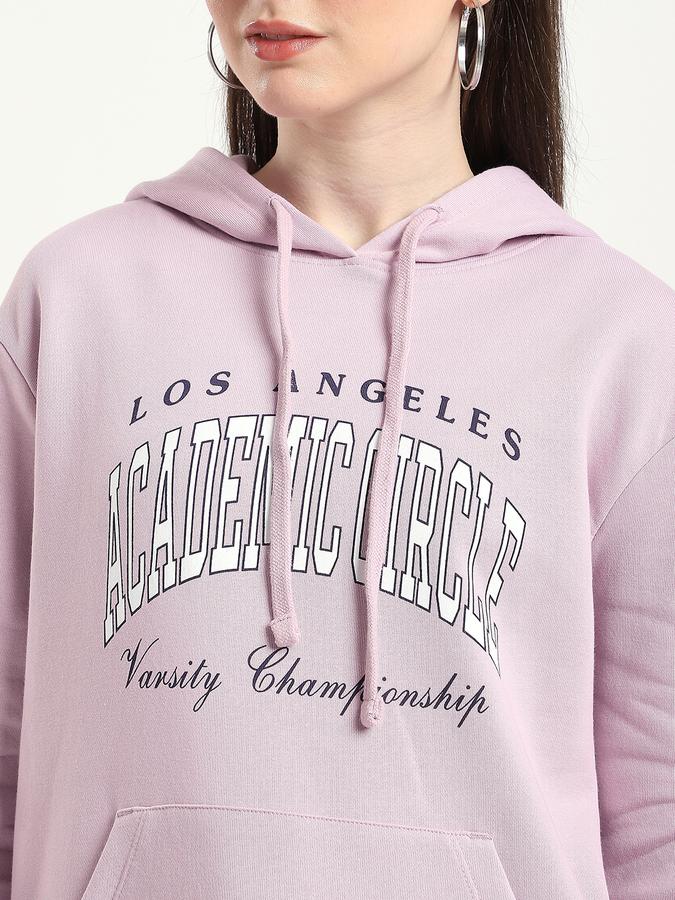 Women Cotton Blend Relaxed Fit Hooded Typographic Sweatshirt