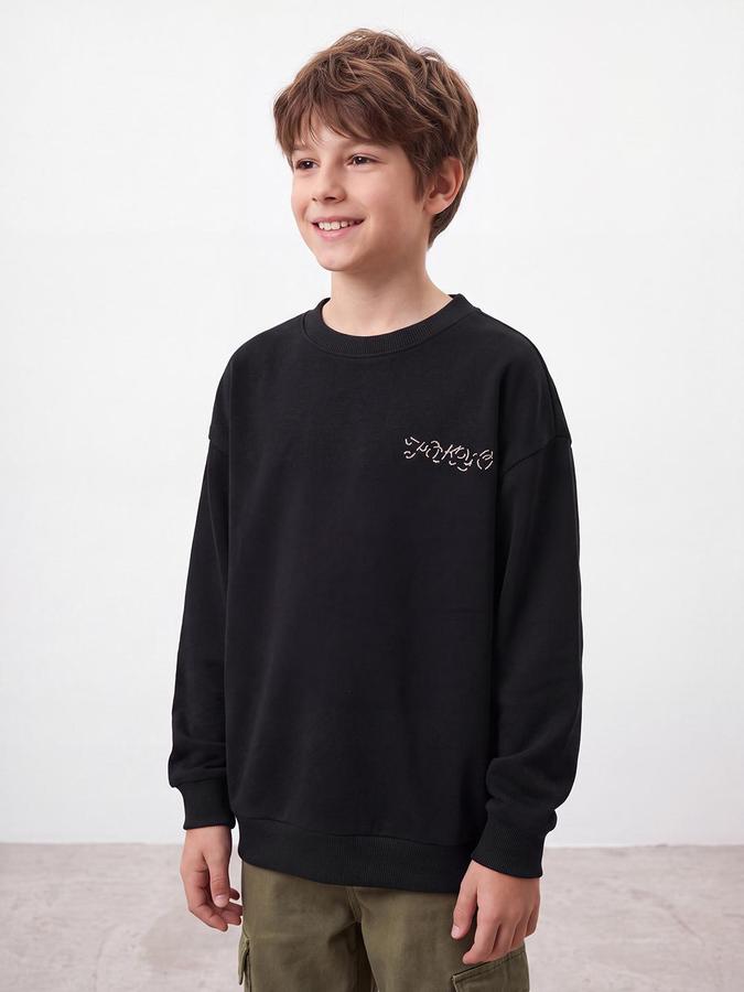 R&B Boys Black Graphic Print Round Neck Long Sleeves Sweatshirt