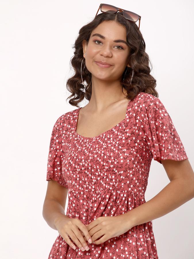 Women Rayon Fit And Flare Mini Floral Dress