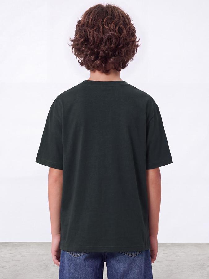 R&B Boys Green Short Sleeve Round Neck Typography Graphic Print T-Shirt