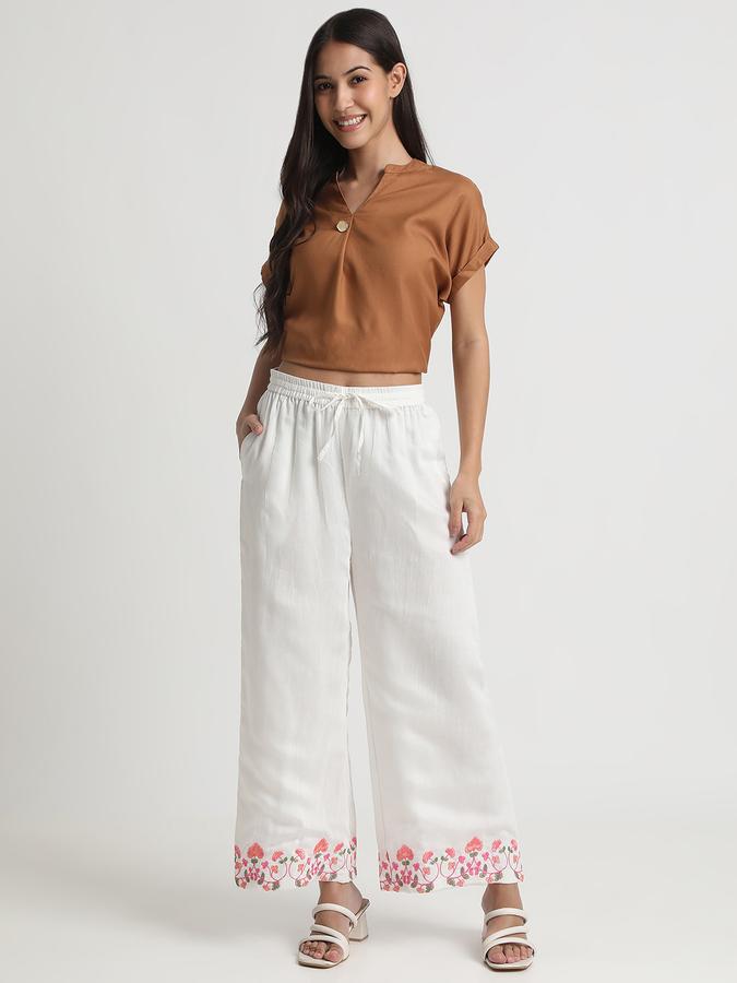 R&B Women's White Embroidered Palazzo