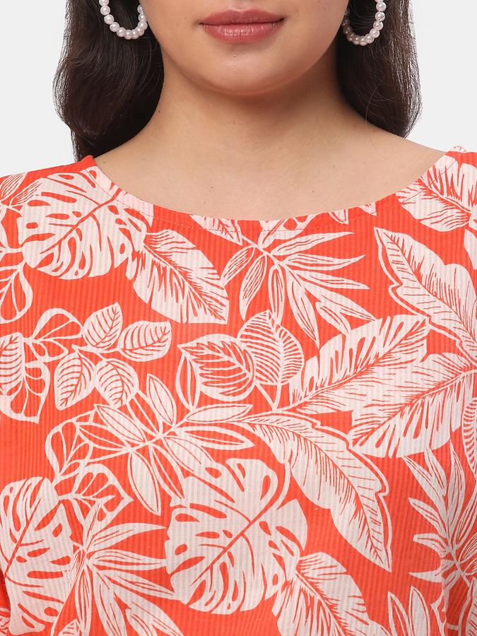 Women Cotton Relaxed Fit Round Neck Printed Ethnic Top