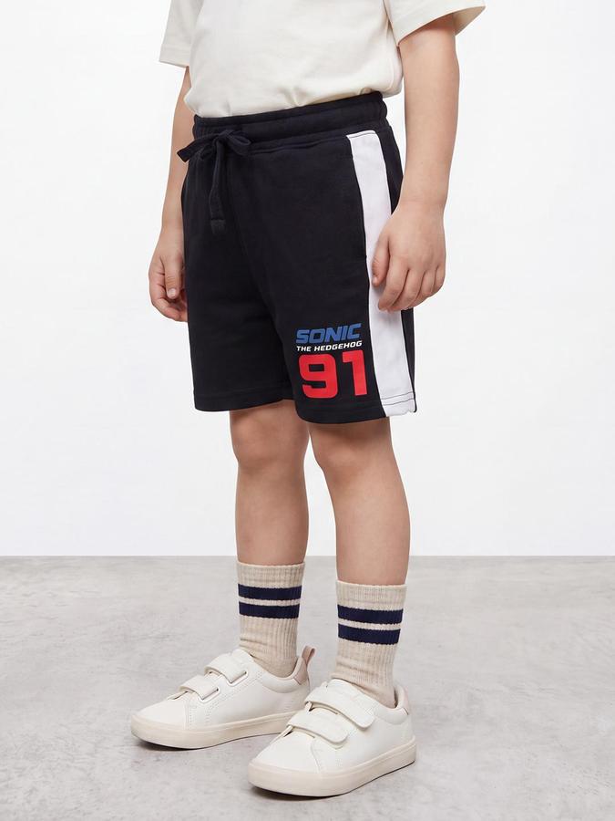 R&B Boys Navy Blue Graphic Print Mid Rise Shorts