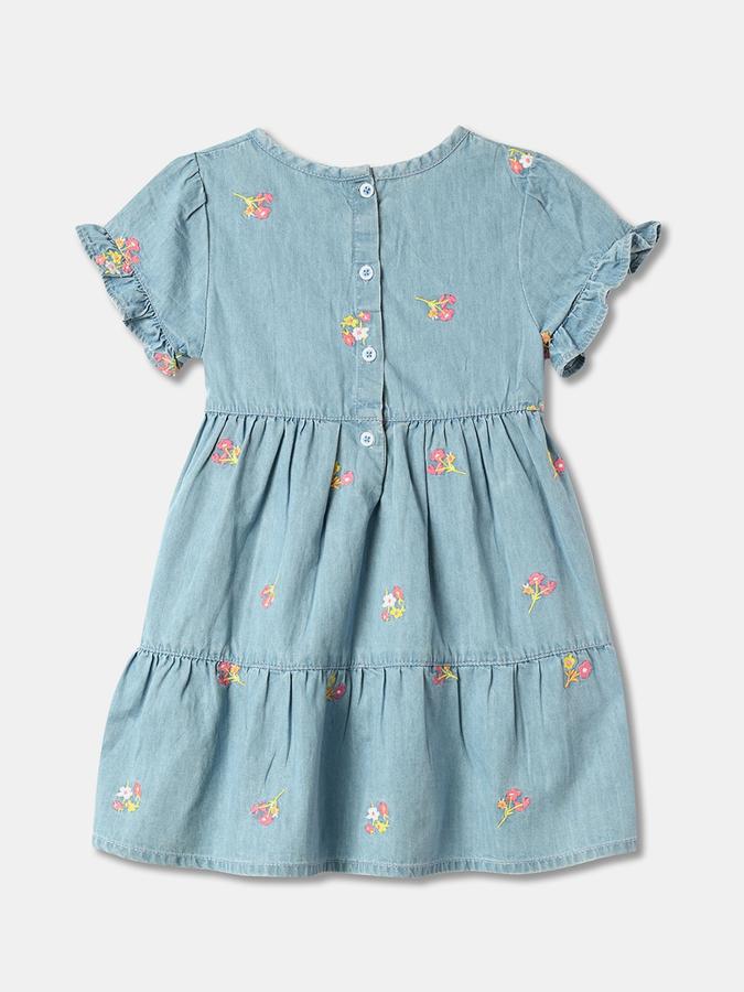 Girls Floral Embroidered A-Line Dress image number 1