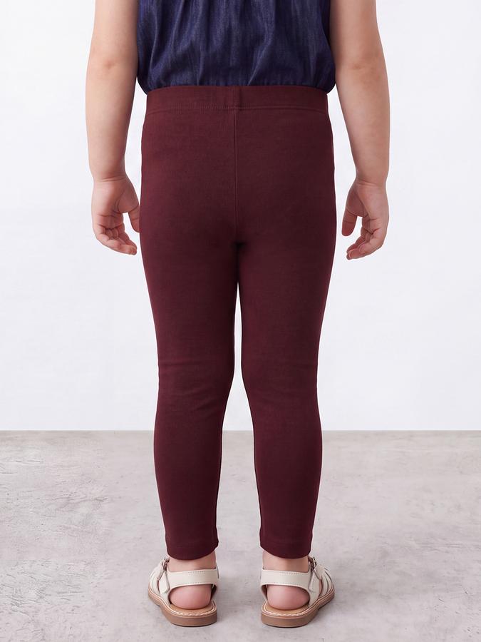 R&B Girls Wine Solid Elasticated Waist Leggings