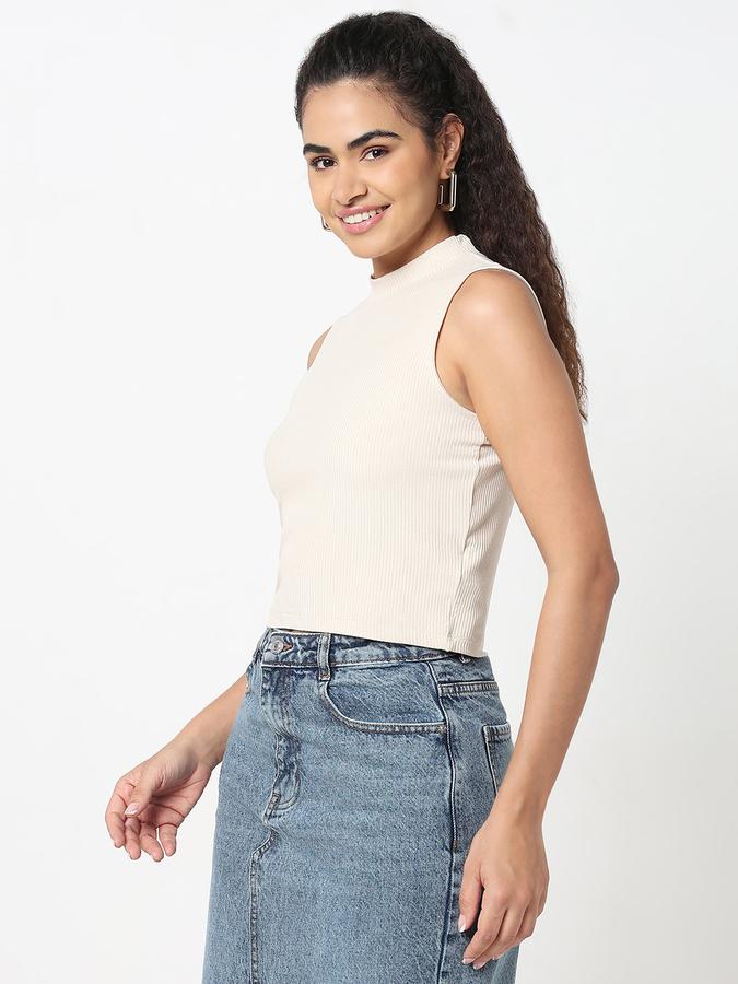 Women Viscose Slim Fit High Neck Ribbed Top
