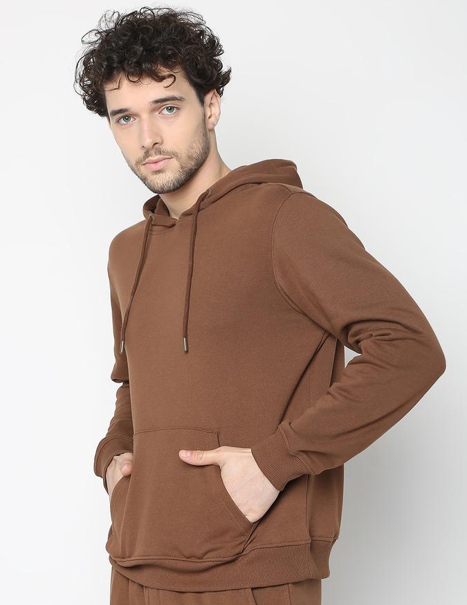 Men Fleece Regular Fit Hooded Solid Sweatshirt