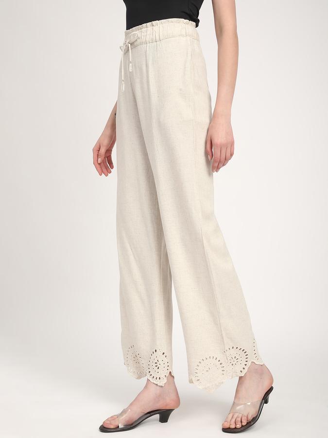 R&B Women Beige Textured Eyelet Wide-Leg Trousers