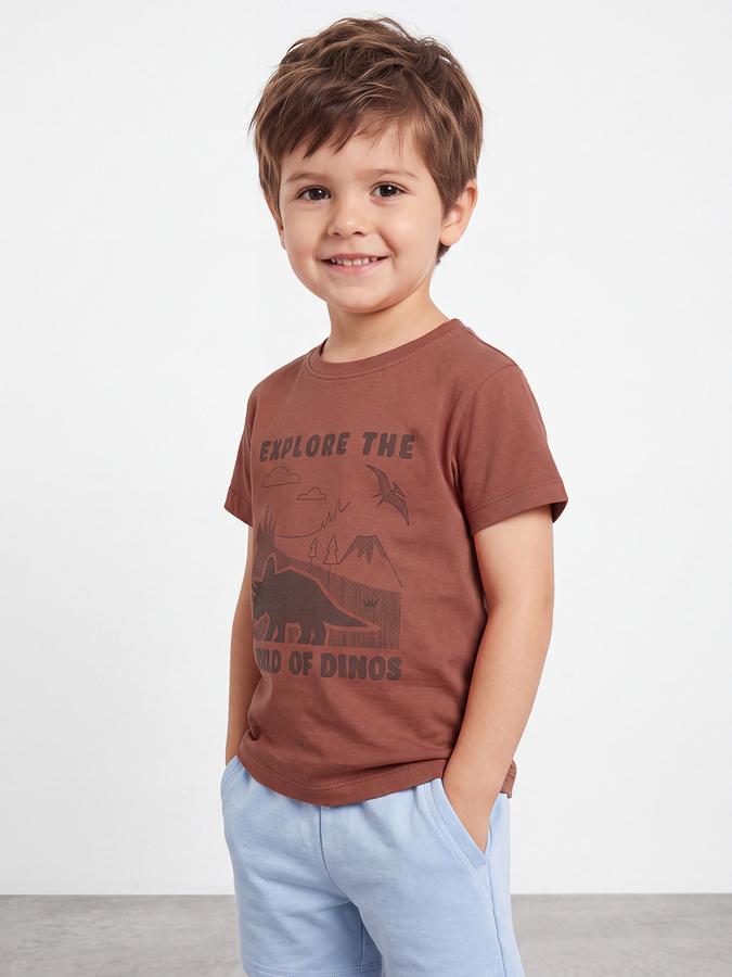 R&B Boys Brown All over Graphic Print Short Sleeves Tshirt