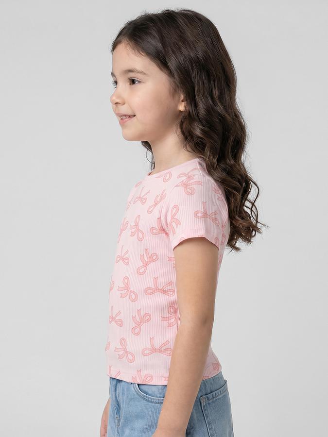R&B Pink Graphic Print Girls Round Neck Regular Fit Short Sleeves T-Shirt 