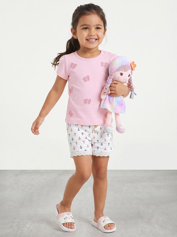 R&B Girls Pink Regular Fit Butterfly Print Short Sleeve T-shirt
