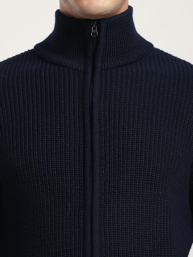 Men Polyester Regular Fit Mock Neck Ribbed Sweater