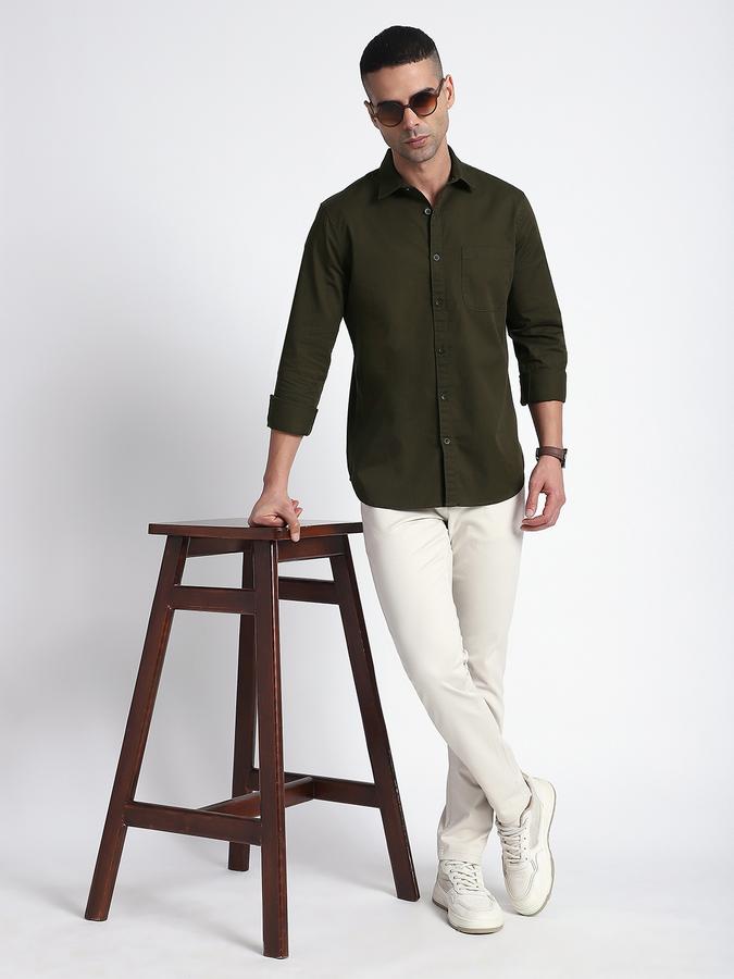 Men Cotton Regular Fit Point Collar Solid Shirt