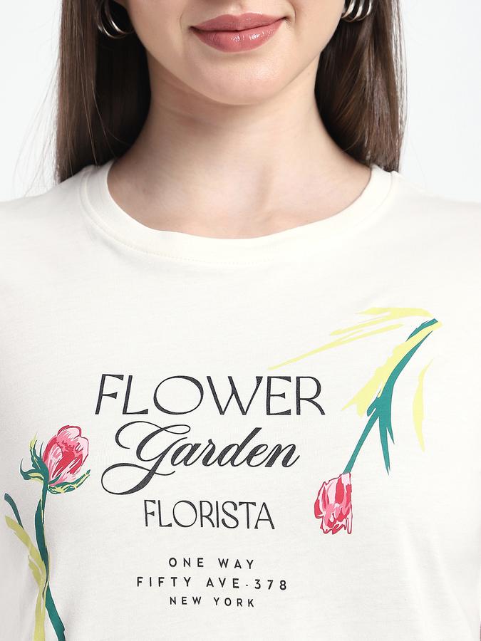 Women Cotton Regular Fit Crew Neck Graphic T-shirt