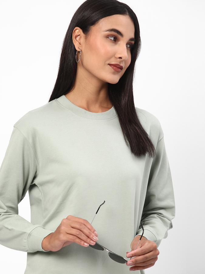 Women Cotton Regular Fit Round Neck Solid Sweatshirt