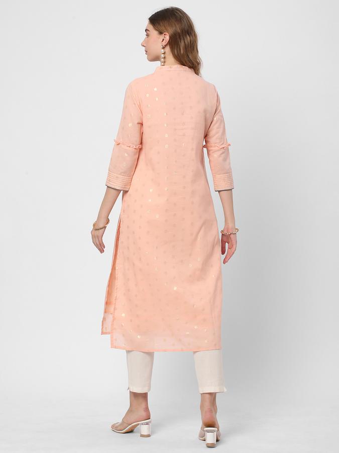 Women Cotton Regular Fit Mandarin Collar Embroidered Kurta