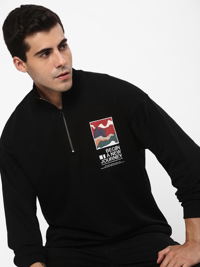 Men Cotton Regular Fit Half-Zip Graphic Print Sweatshirt