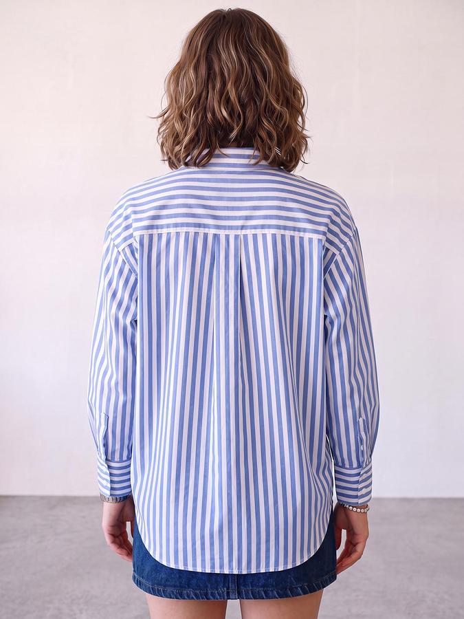 R&B Women Blue Vertical Stripes Long Sleeves Regular Fit Shirt